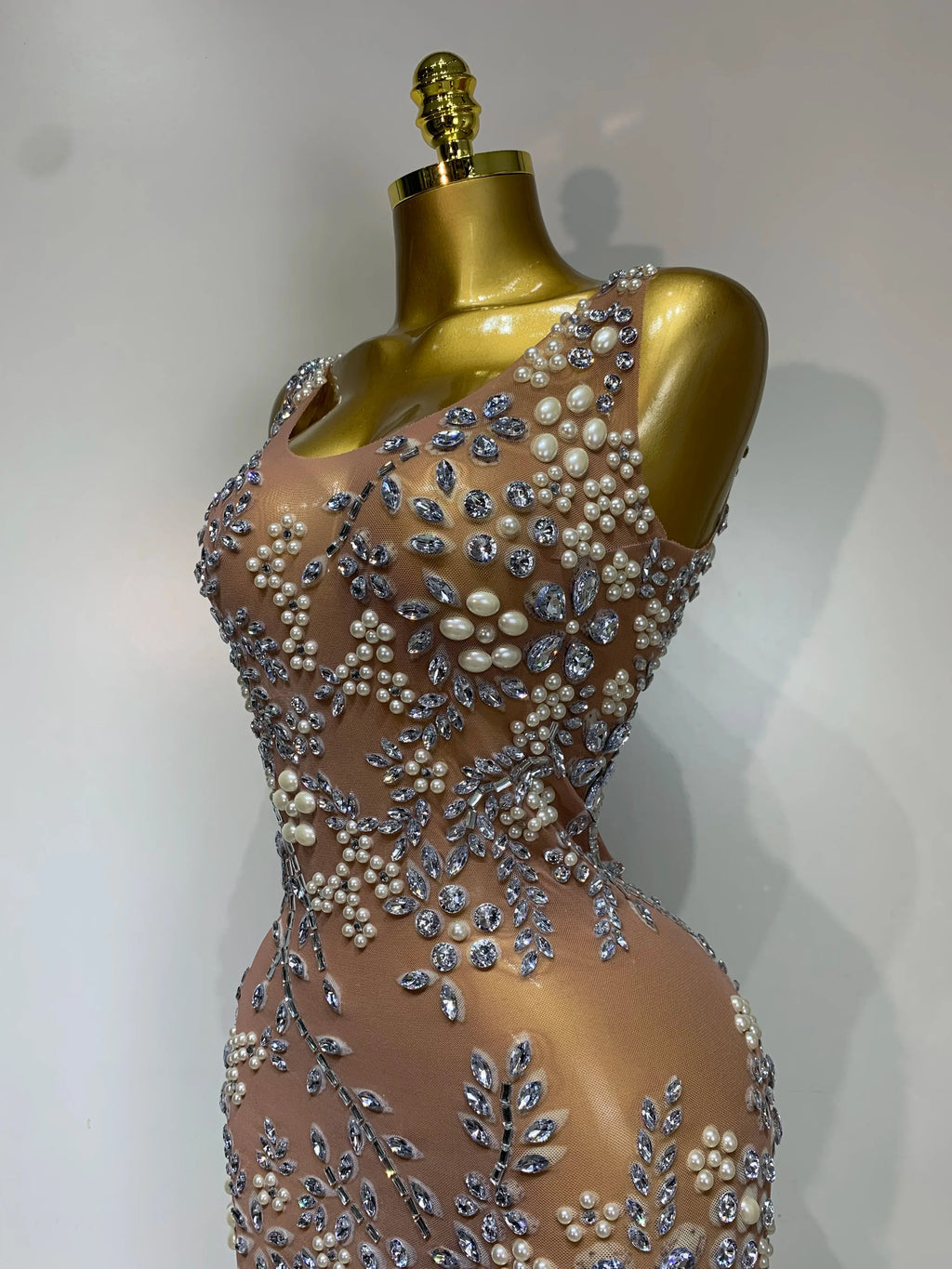 Winchester Lxury Diamonds Mesh See Through Long Elegant Dress