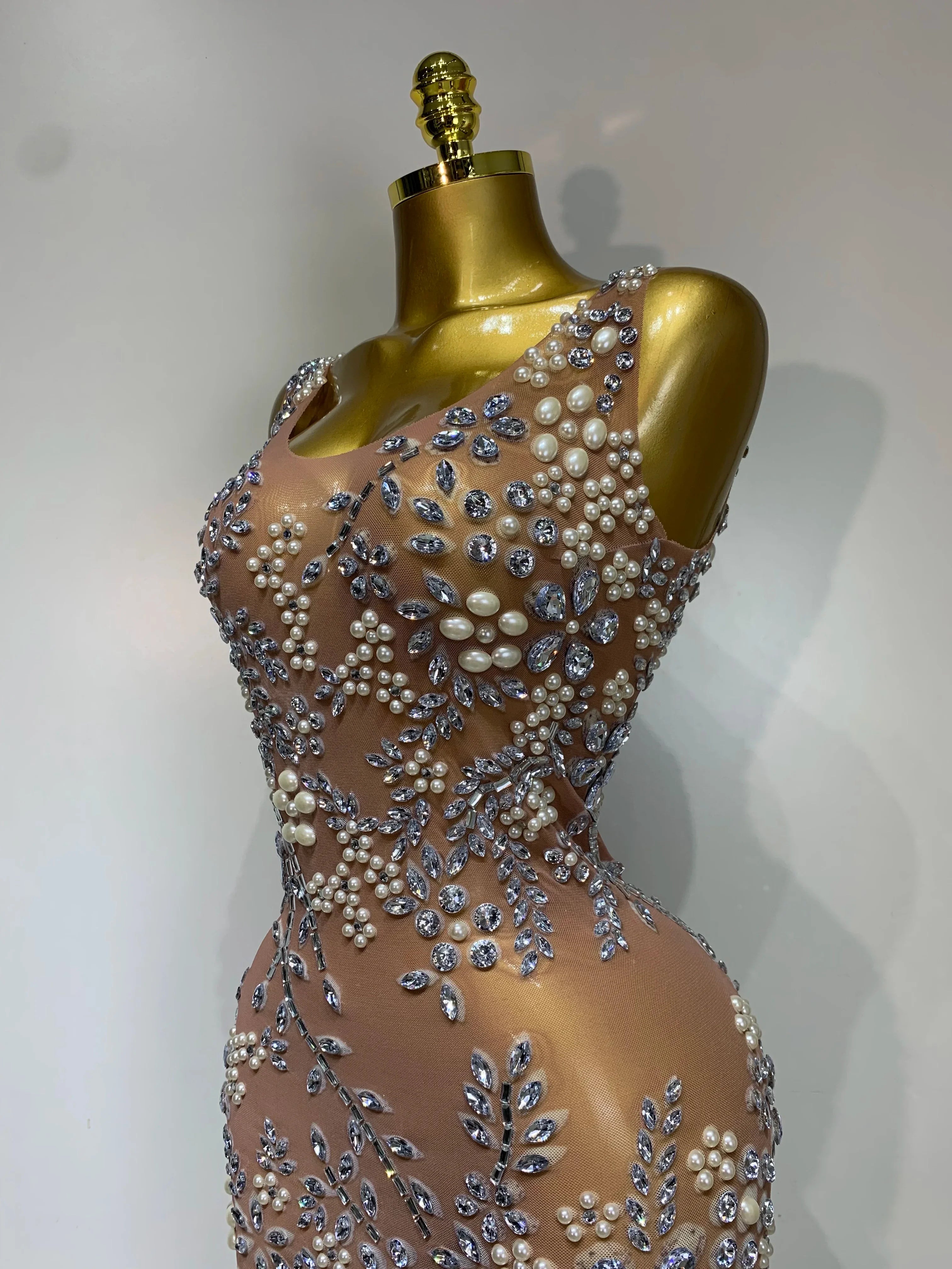 Winchester Lxury Diamonds Mesh See Through Long Elegant Dress