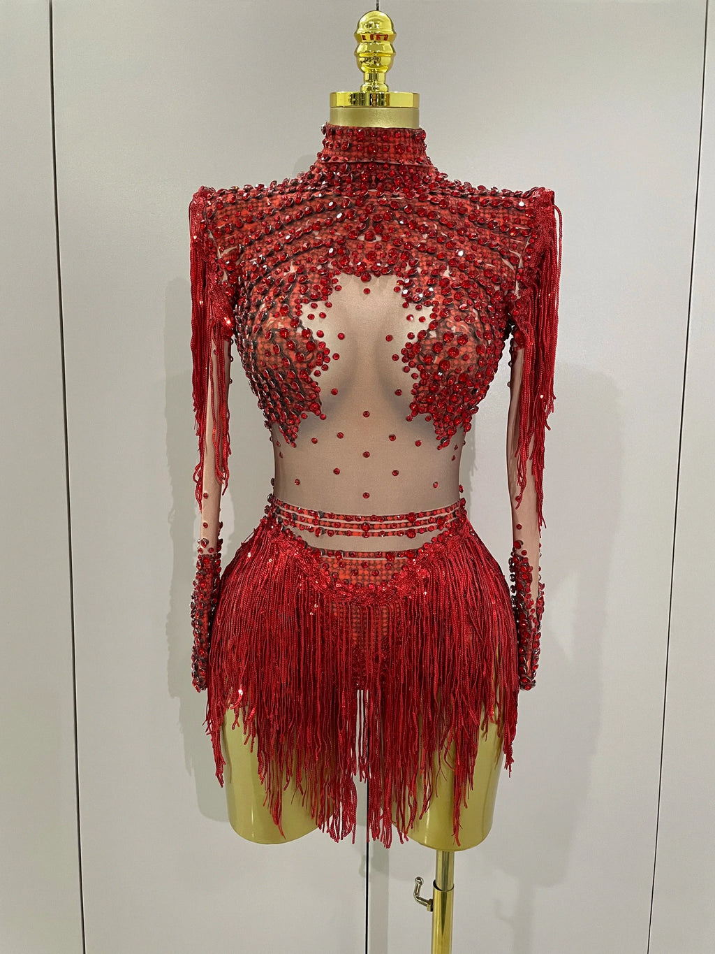 Chambersburg Sparkly Rhinestone Sequin Tassel Stretch Jumpsuit