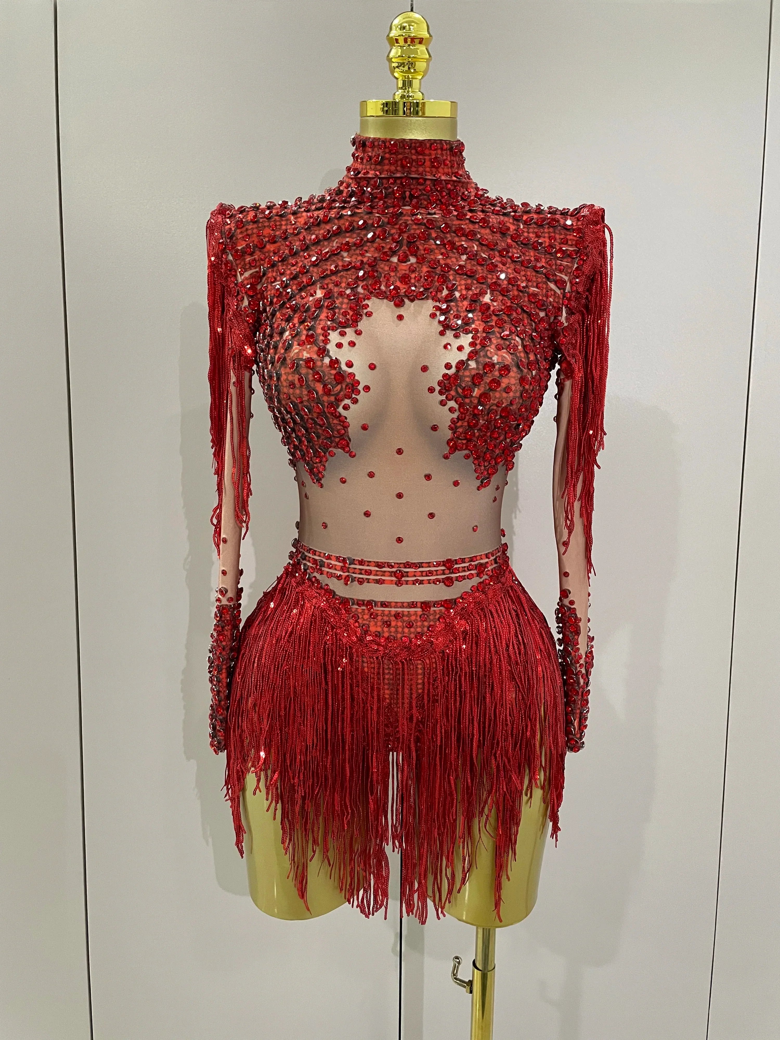 Chambersburg Sparkly Rhinestone Sequin Tassel Stretch Jumpsuit