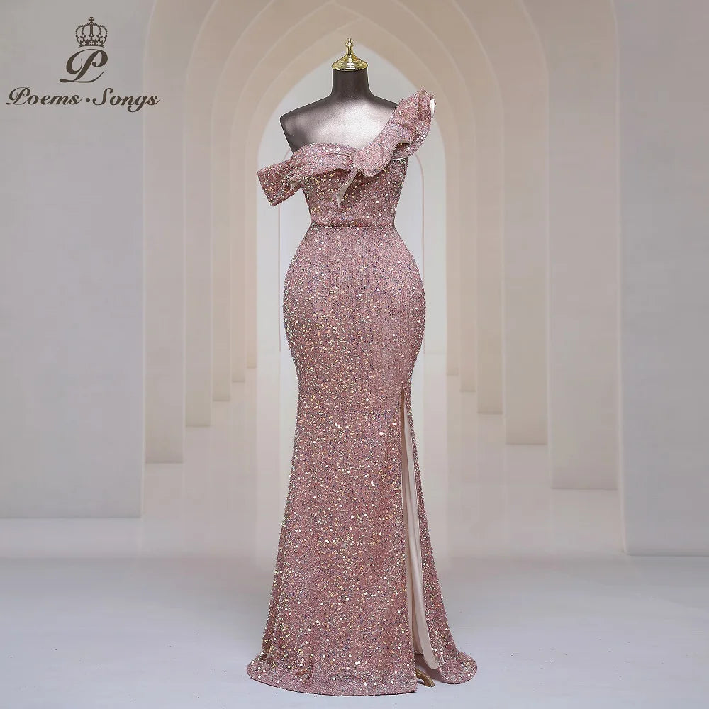 Georgia One Shoulder Evening Mermaid Sequins Party Maxi Dresses