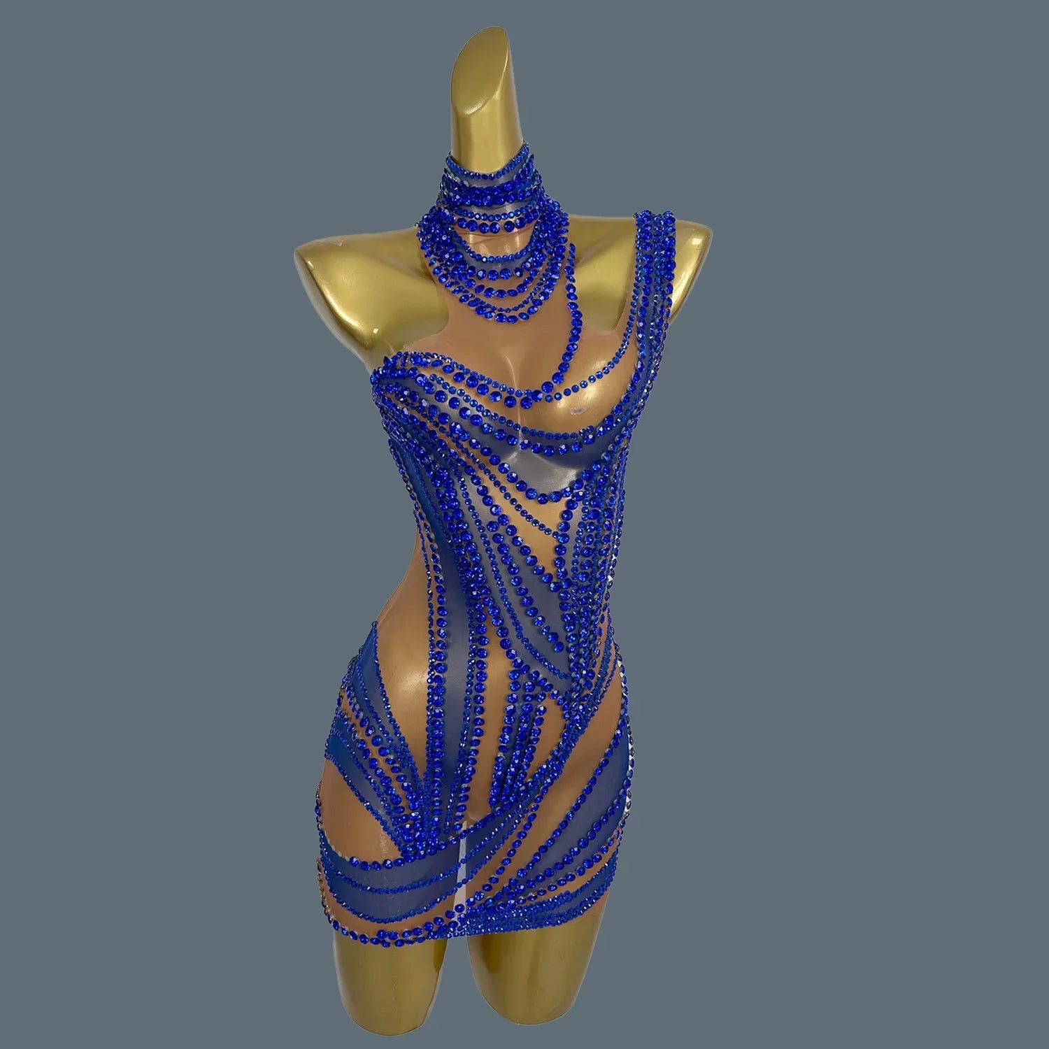 West Miffin Sparkly Rhinestone See Through Mini Dress