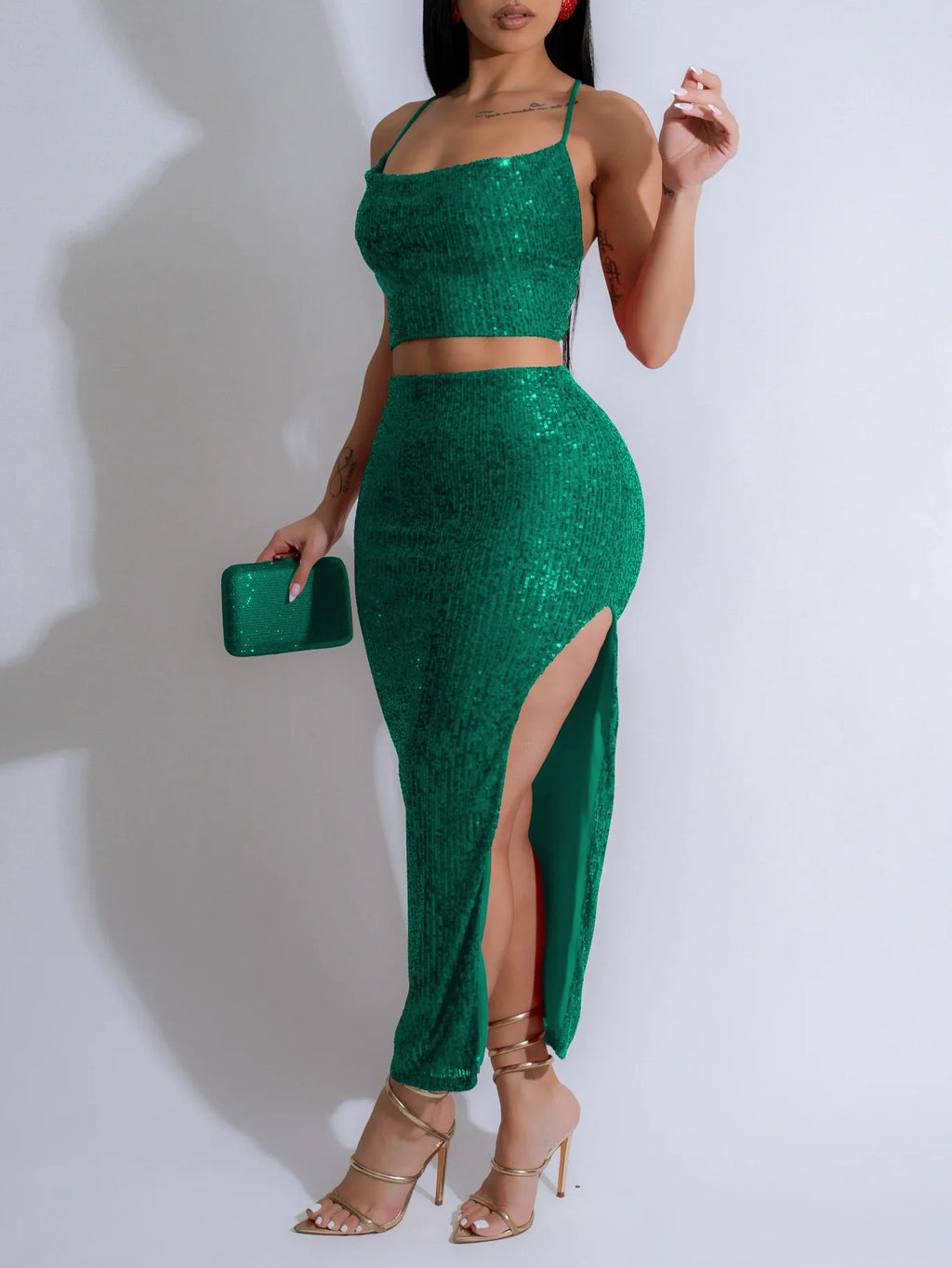 Tatiana Strapless Sleeveless Sequined Two Piece Sets