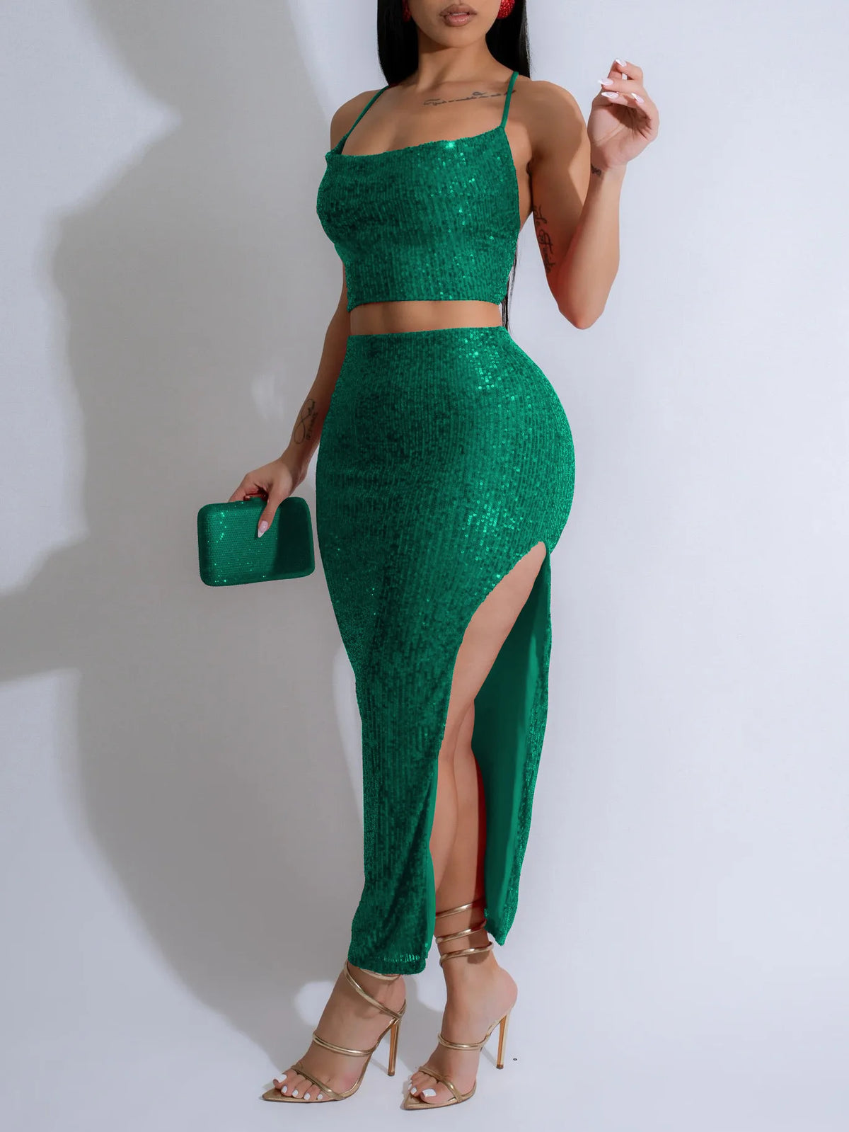 Tatiana Strapless Sleeveless Sequined Two Piece Sets