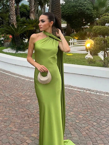 Meadville Elegant Ribbon Halter Solid Off Shoulder Sleeveless Backless Slim Maxi Dress