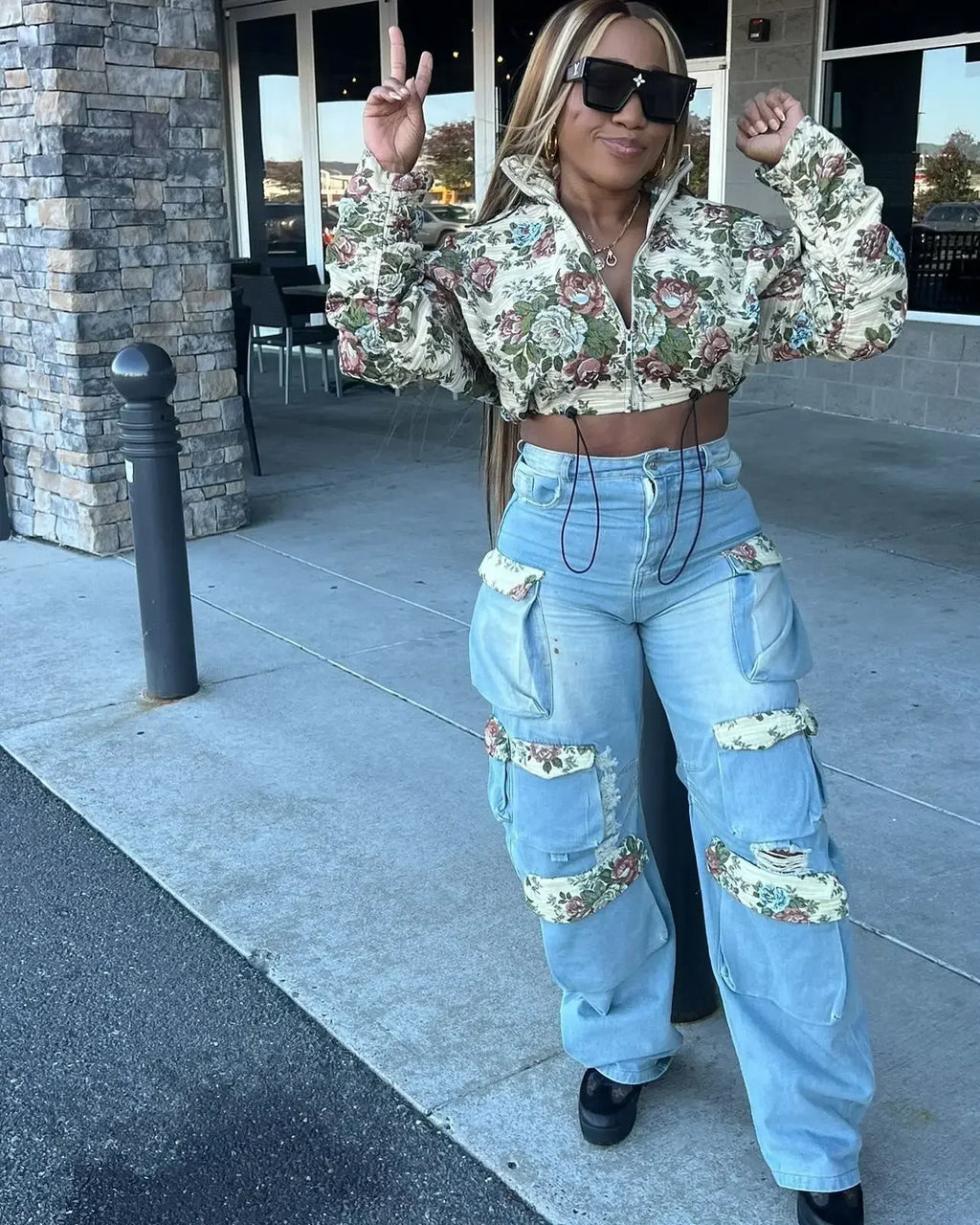 Danbury Full Sleeve Floral Cargo Street Look Two 2 Piece Set Outfit