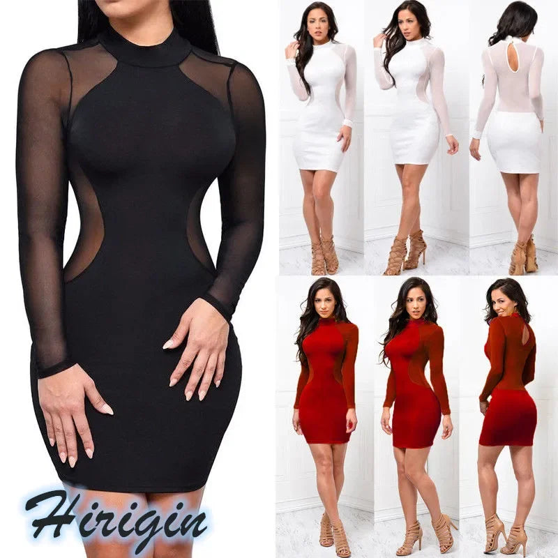London Casual Long Sleeve O Neck Backless Sexy Lace See Though Mini Dress