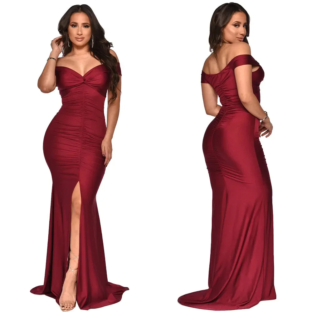 Toronto Banquet V Neck Sexy Satin Split Luxury Trailing Long Dresses