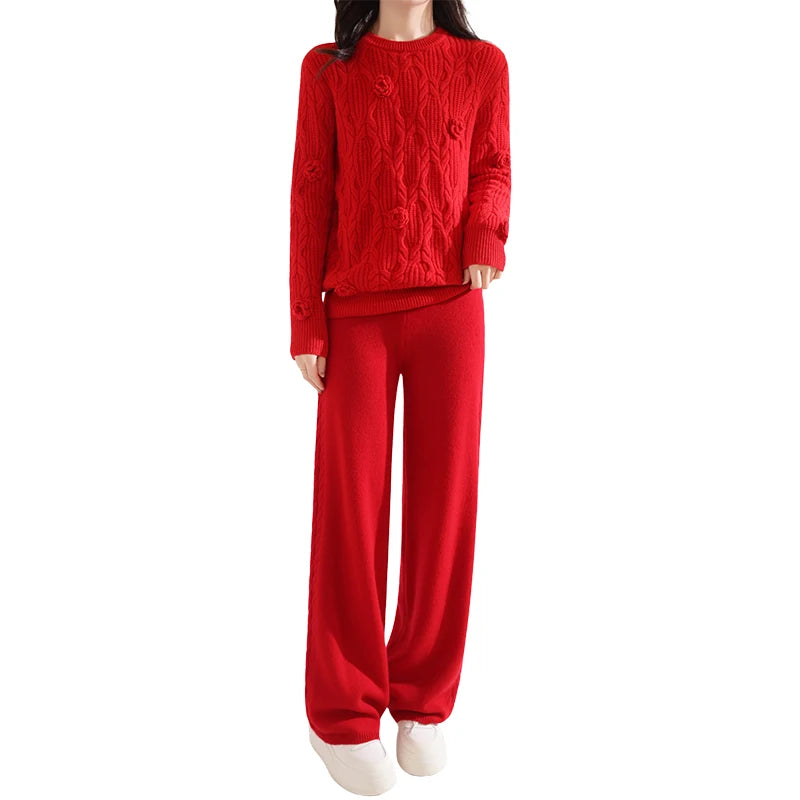 Mila Crochet Thick Knitted Straight Two-Piece Sets