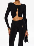 Hillary Sexy Relaxed Sequined Folds O-Neck Two Piece Sets