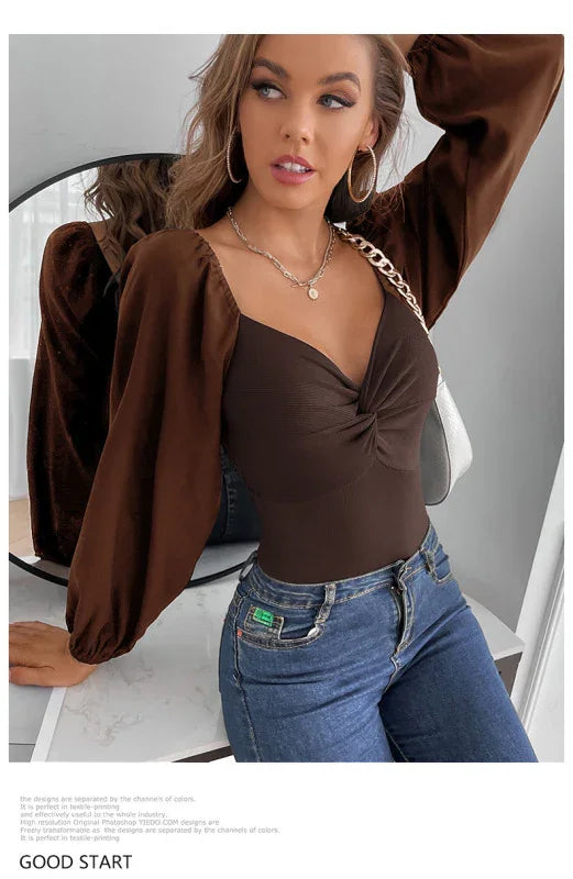 Hillarie Kink V-Neck Long Sleeve Bodysuit