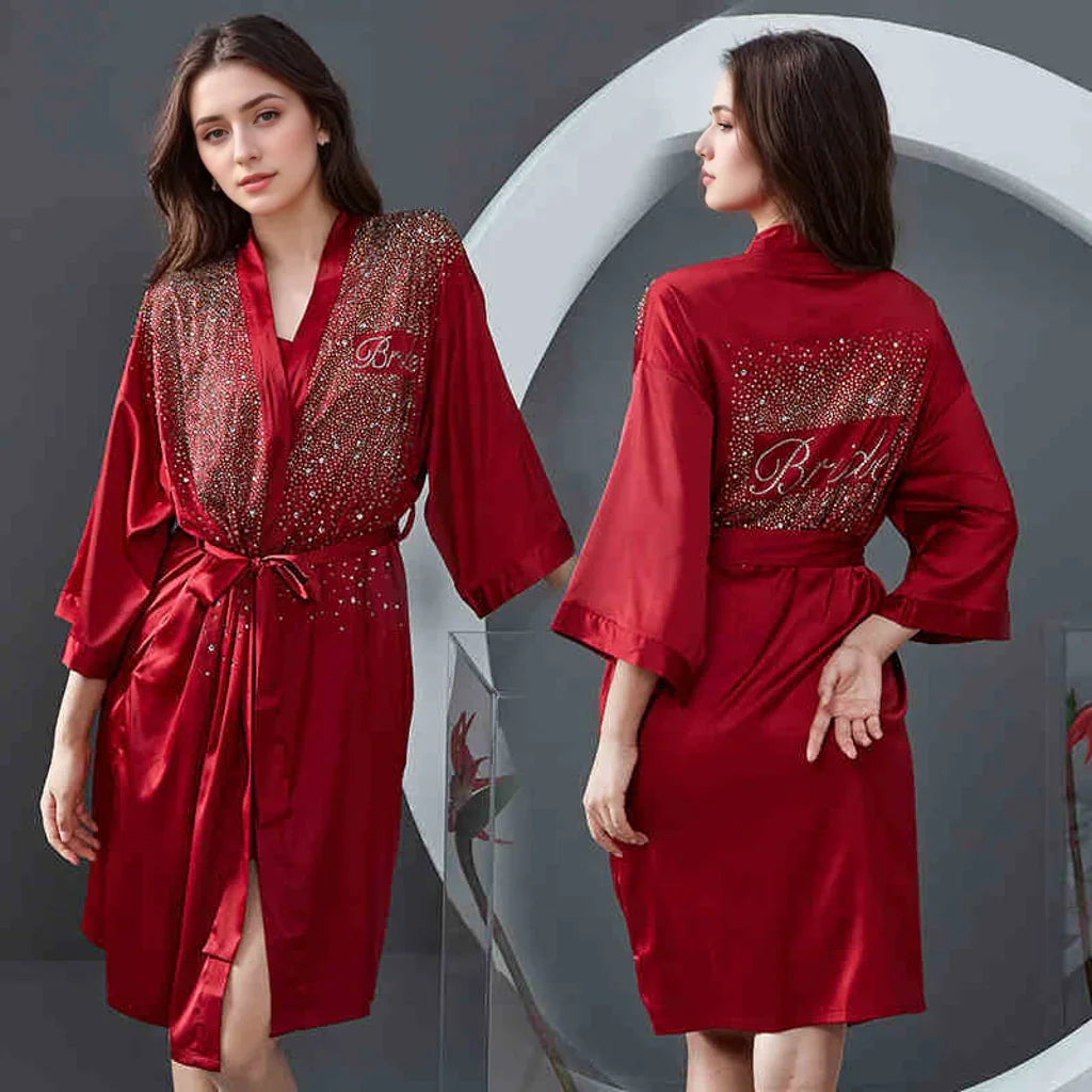 Luxurious Rhinestone Satin Custom Bridal and Bridesmaid Robe – Sparkling Elegance