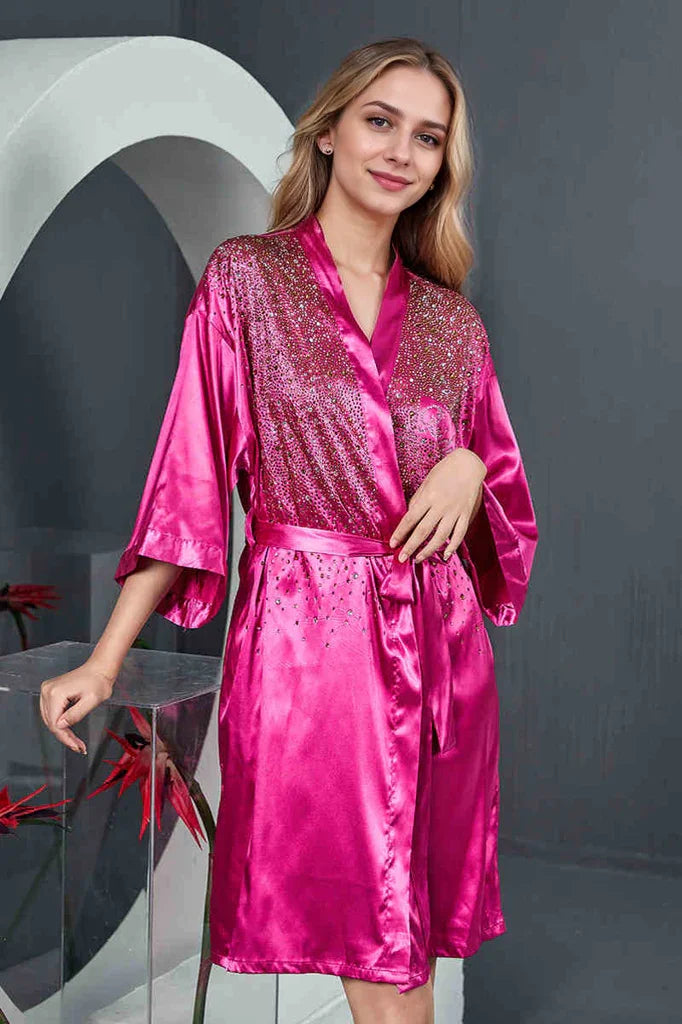 Luxurious Rhinestone Satin Custom Bridal and Bridesmaid Robe – Sparkling Elegance