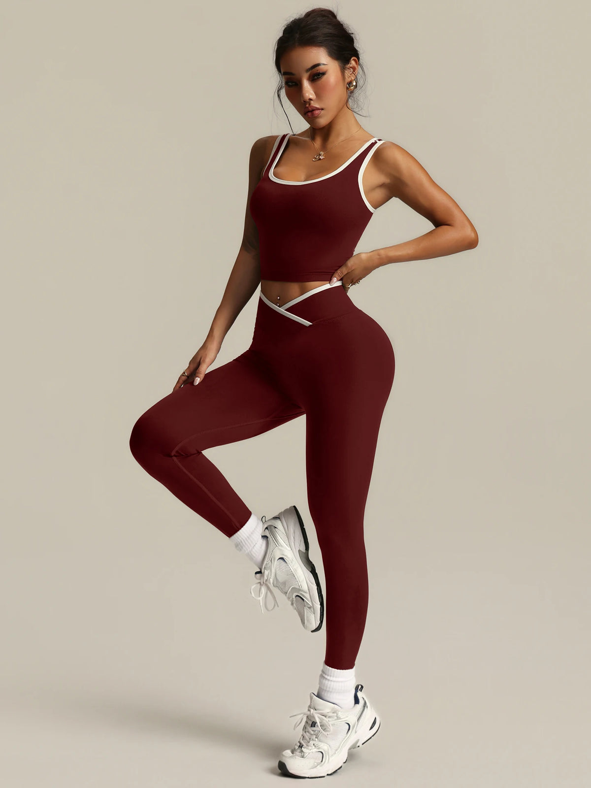 Perla Yoga Women Crossover V Waist Two Piece Sets