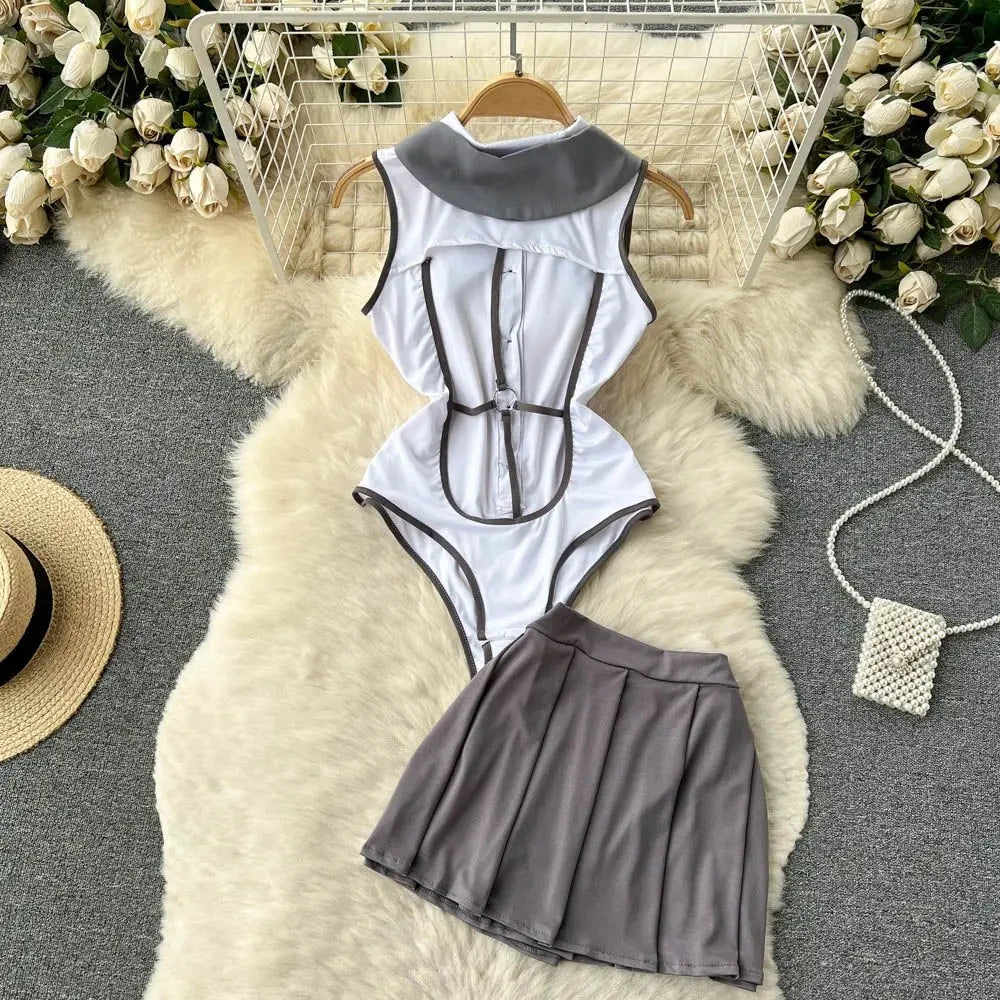 Emily Sleeveless Slim Backless Hallow Two Piece Sets