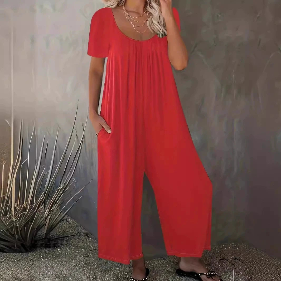 Plus Size Summer Women's Solid Color Jumpsuit with Pockets Casual Fashion