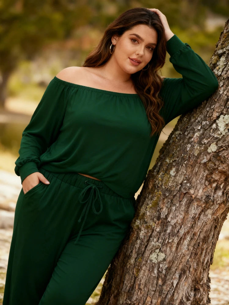 Clearance Plus Size Off-The-Shoulder Two-Piece Sets