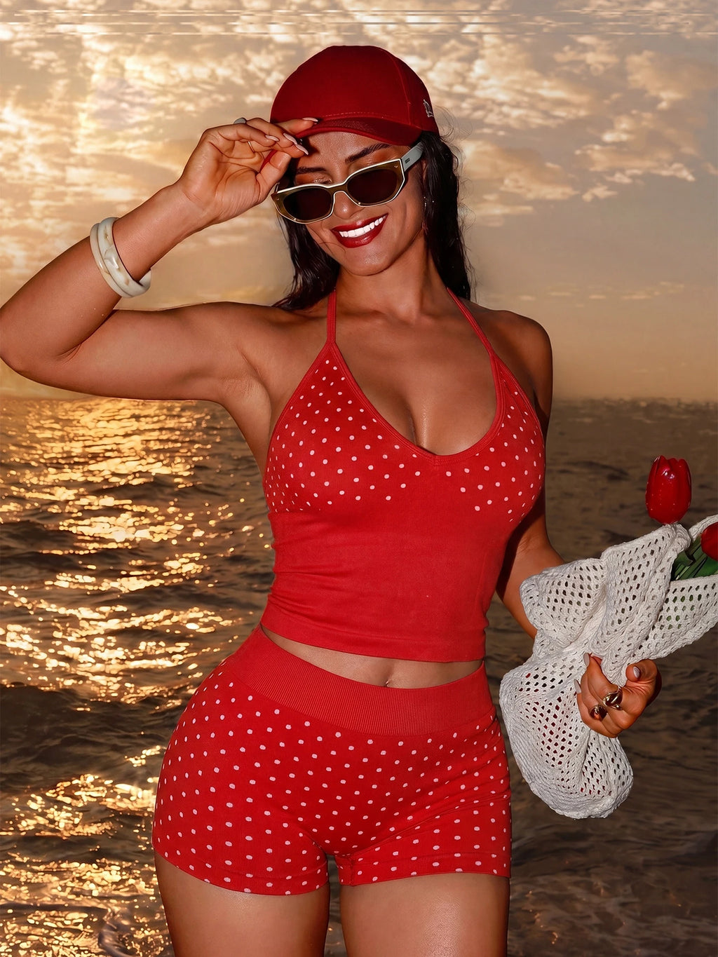 Monica Slim Fit V-Neck Halter Two-Piece Sets