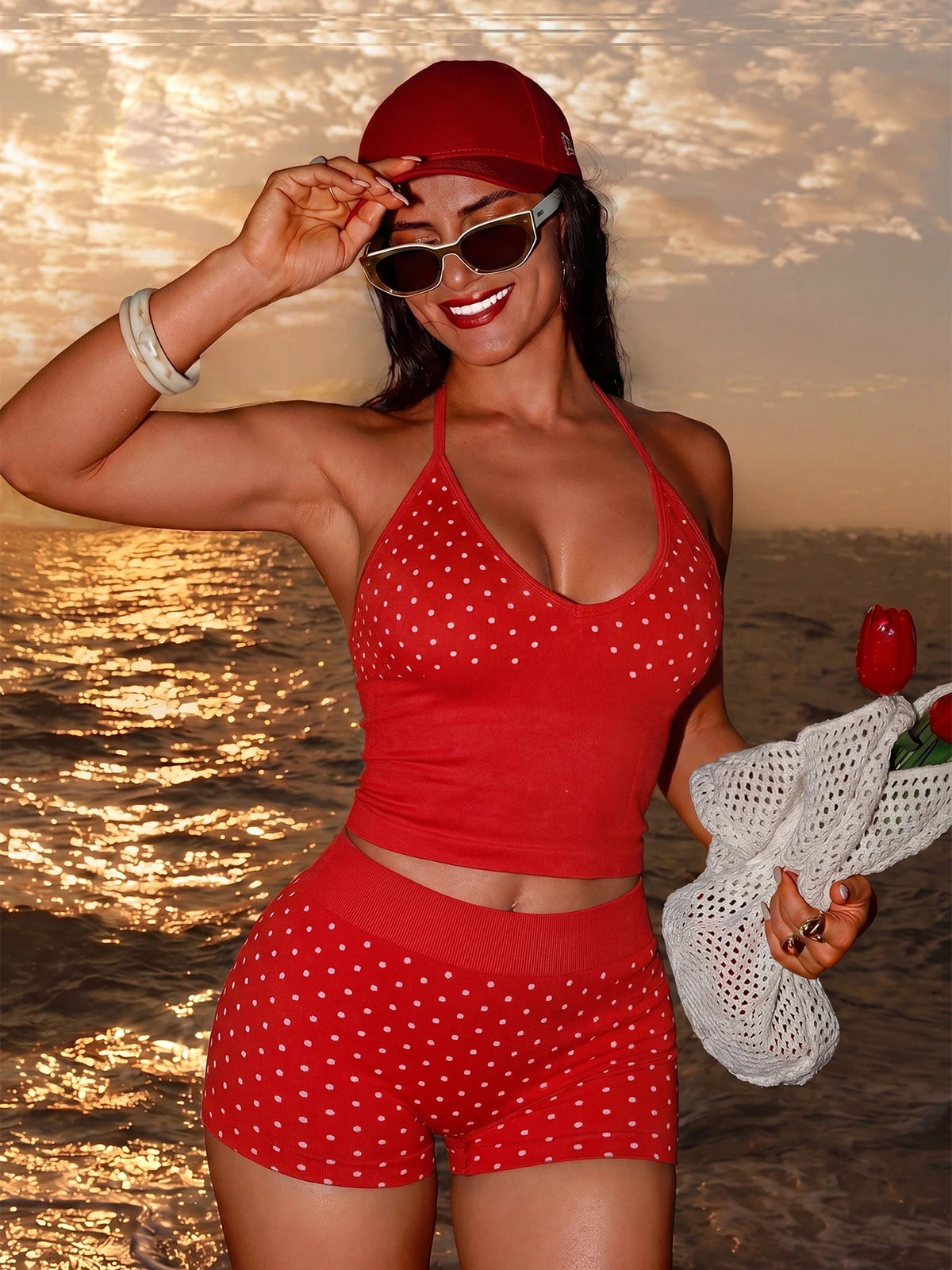 Monica Slim Fit V-Neck Halter Two-Piece Sets