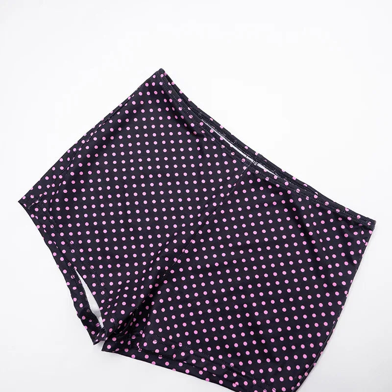 Mattituk Puss Polka Dot Print Women Tracksuit Zip Crop Two Piece Set