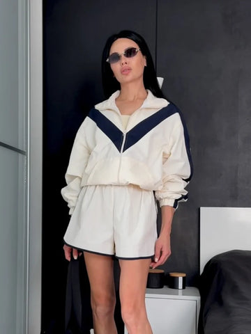 Rita Long Sleeve Zipper Ruched Loose Two Piece Sets