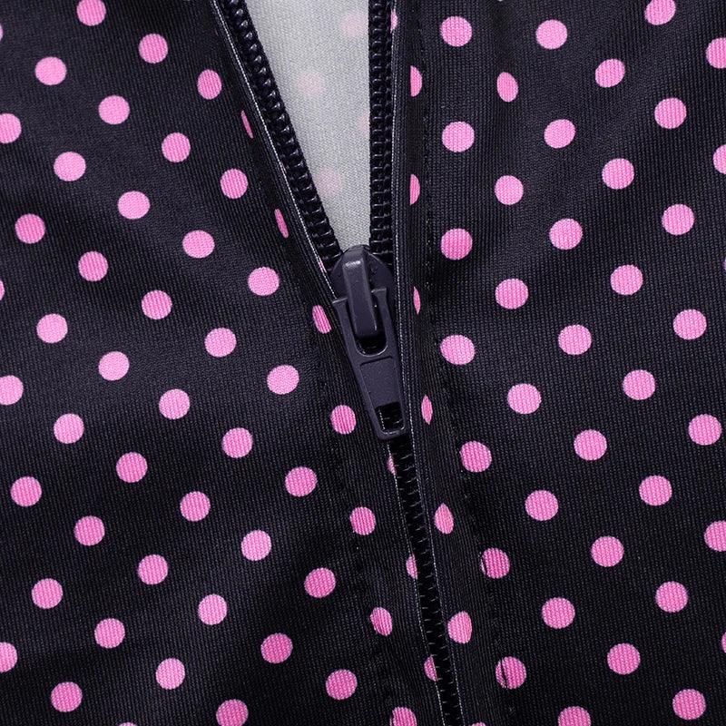 Mattituk Puss Polka Dot Print Women Tracksuit Zip Crop Two Piece Set