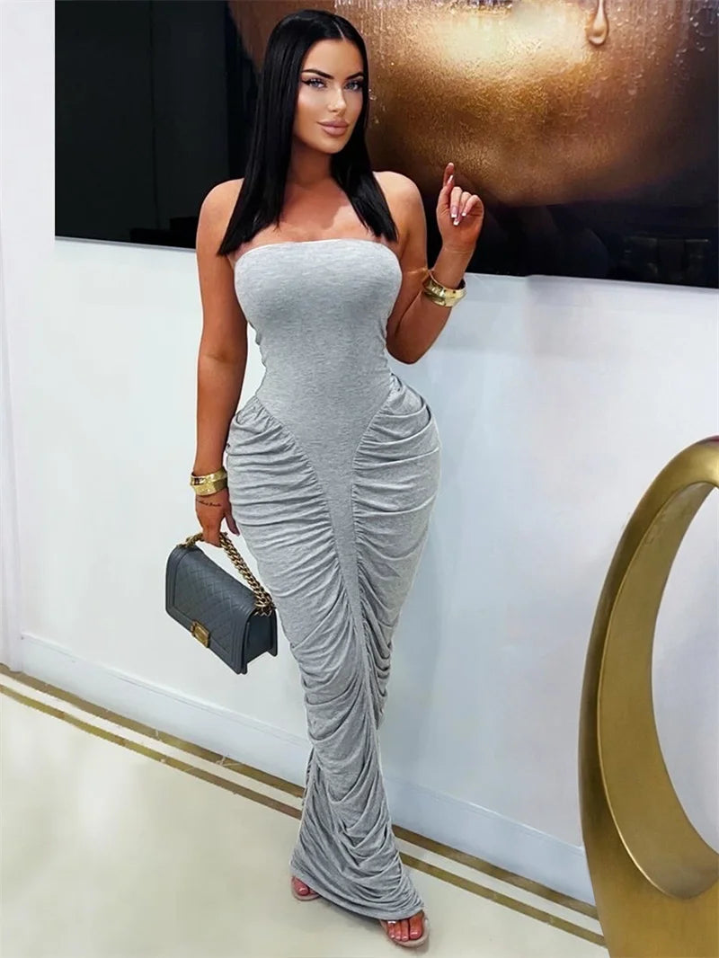 Mirador Elegant Tube Strapless Bodycon Sleeveless Ruched Maxi Dress