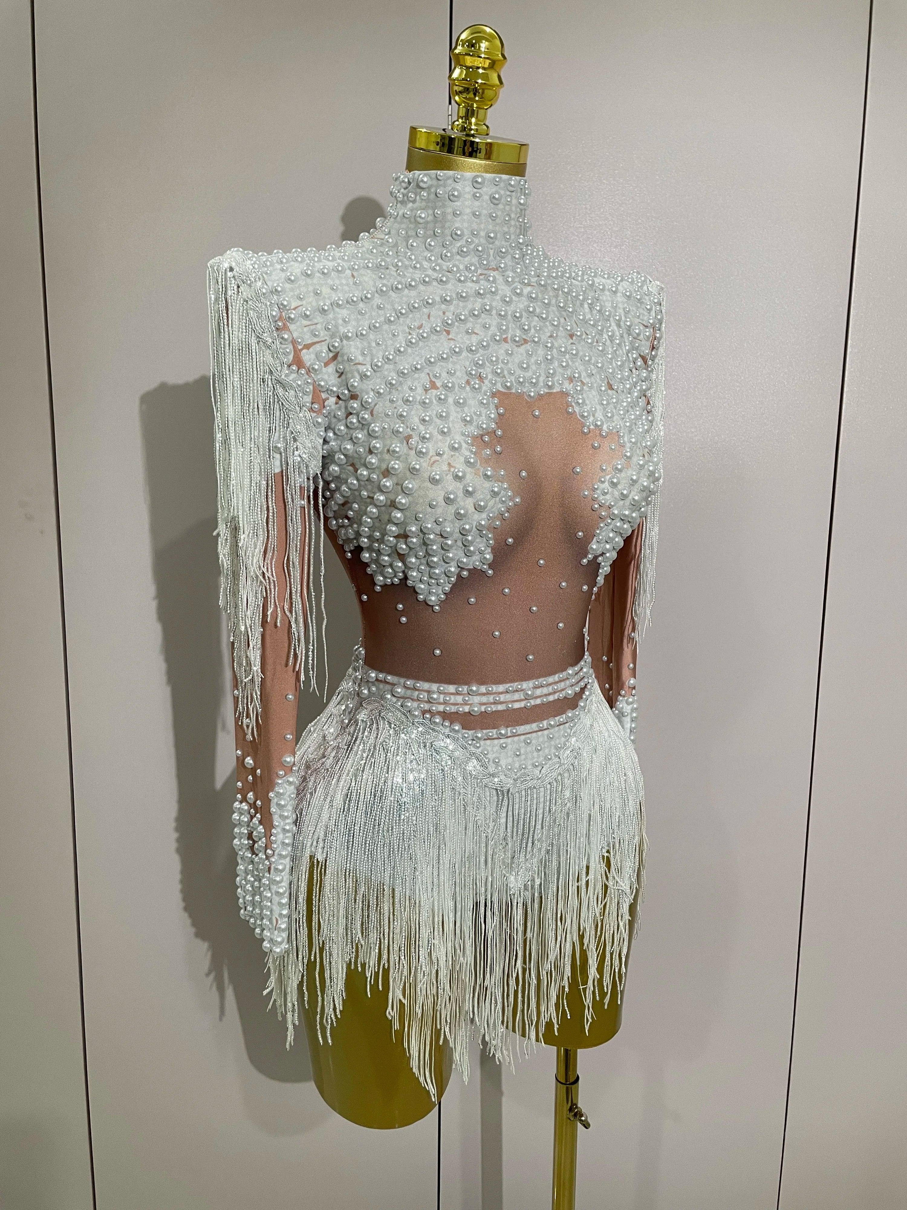 Chambersburg Sparkly Rhinestone Sequin Tassel Stretch Jumpsuit