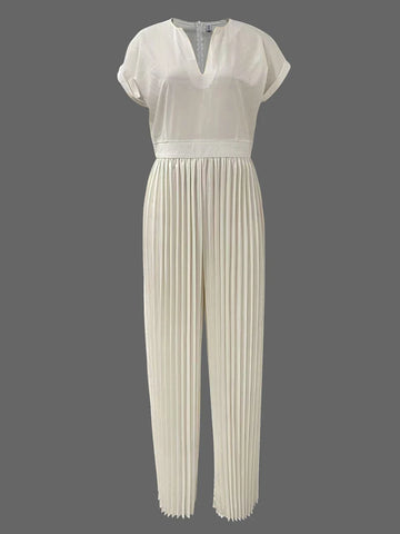 Elegant Pleated Jumpsuits for Women V-Neck Jumpsuits Fashion Summer High Waisted