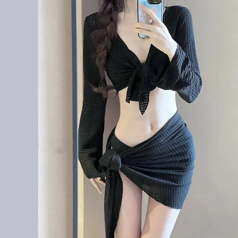 Sol Women's Long Sleeve Knit Bikini Two Piece Sets