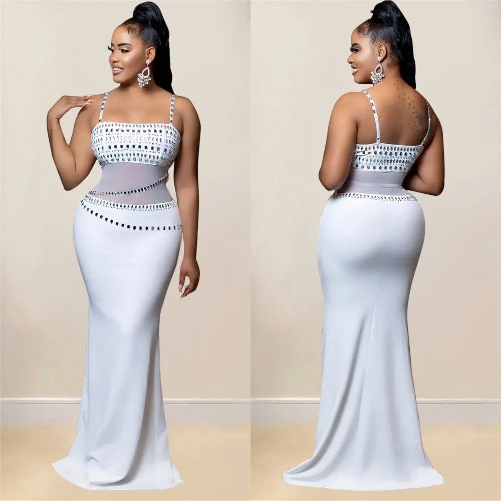 Stamford Diamond Mesh Sexy Transparent Lace Party Elegant Maxi Dress