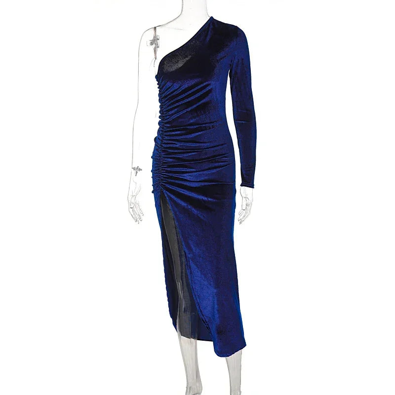 Westerleigh Elegant Long Sleeve Party Evening Velvet Bodycon Split Pencil Midi Dress