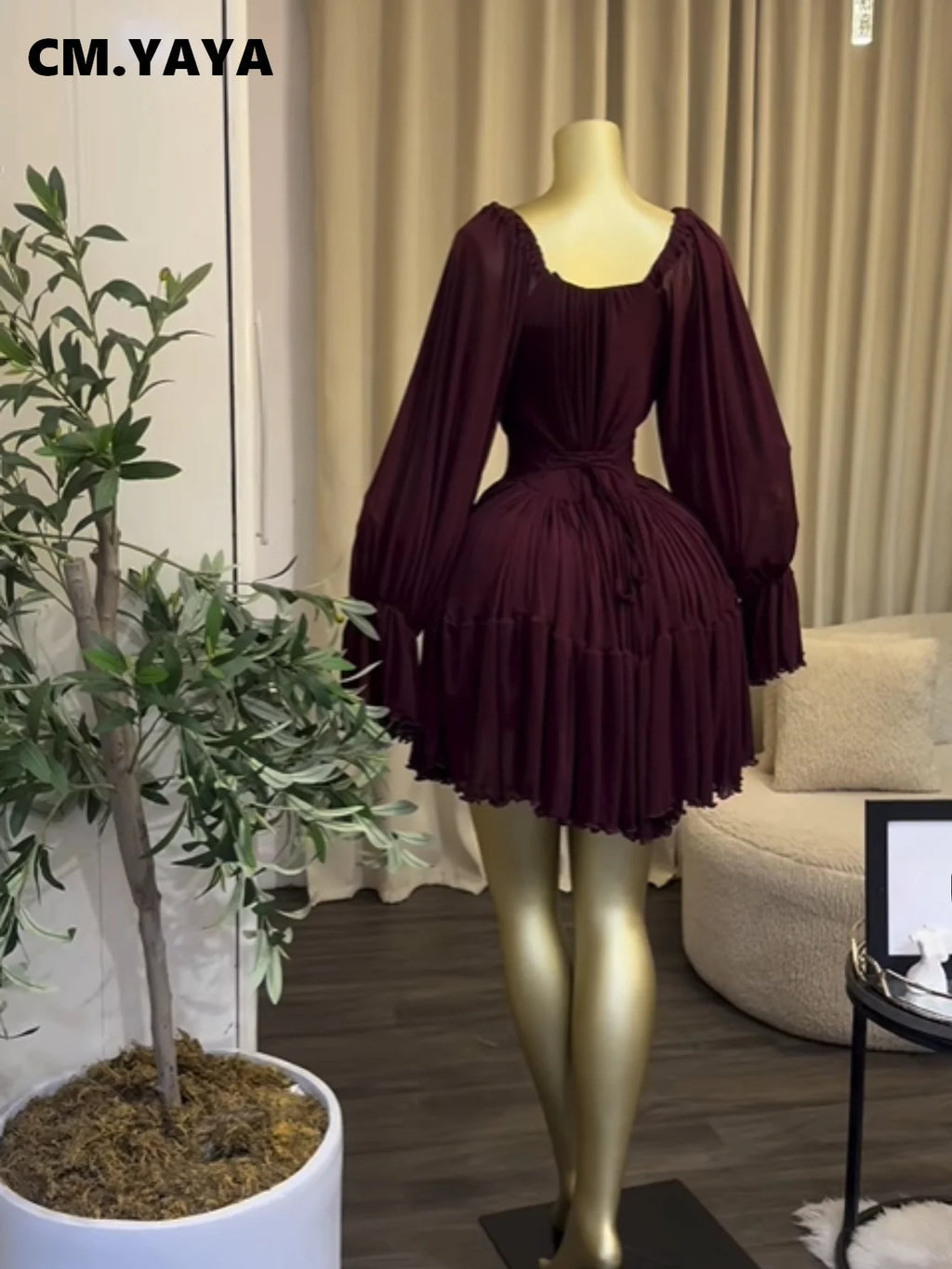 Saint Louis SL Flare Long Sleeve Strapless Halter Pleated Mini Dress