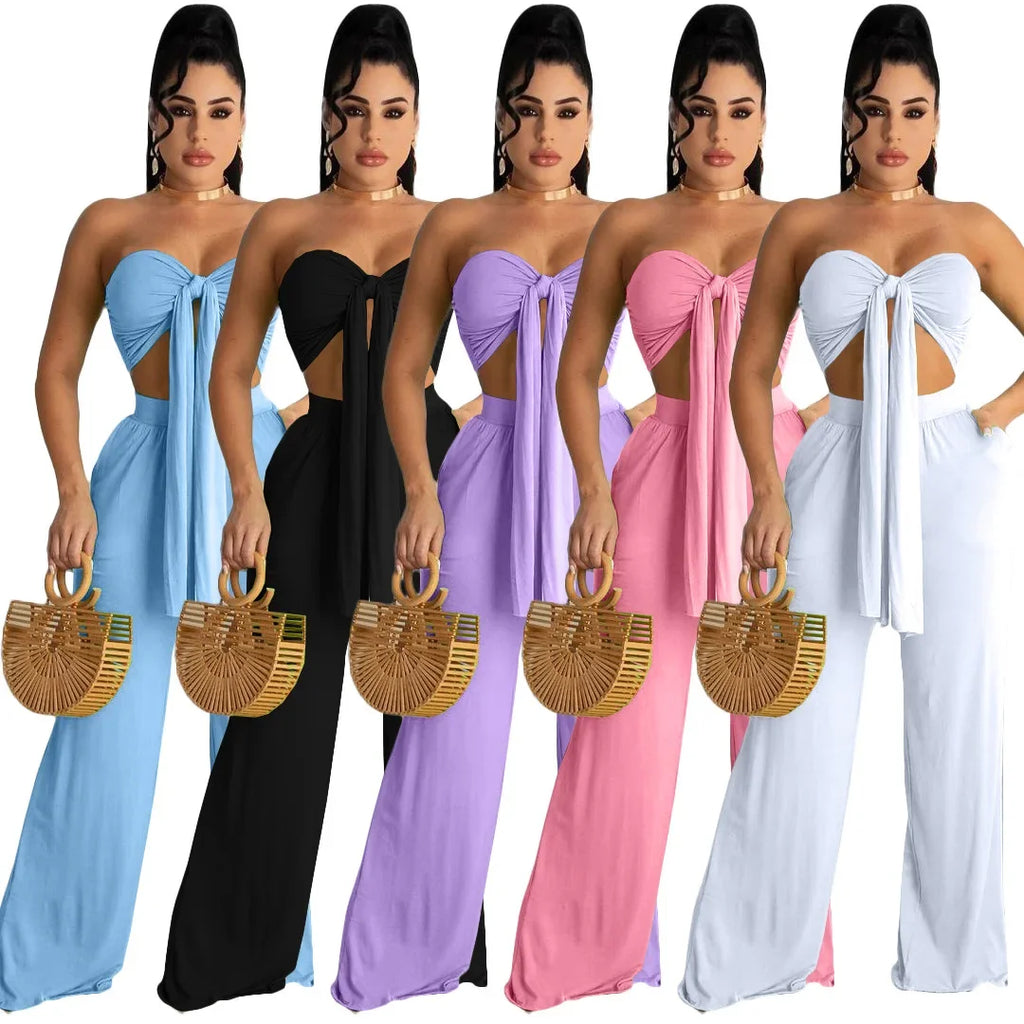 Geraldine Fashionable Casual Wrap Chest Two-Piece Sets