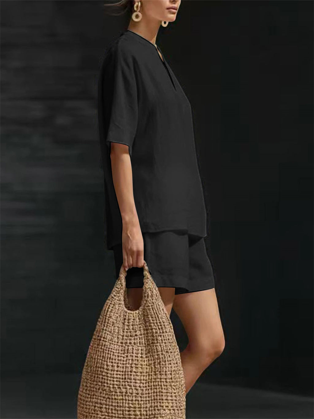 Fatima Short Sleeve V Neck Casual Two Piece Sets