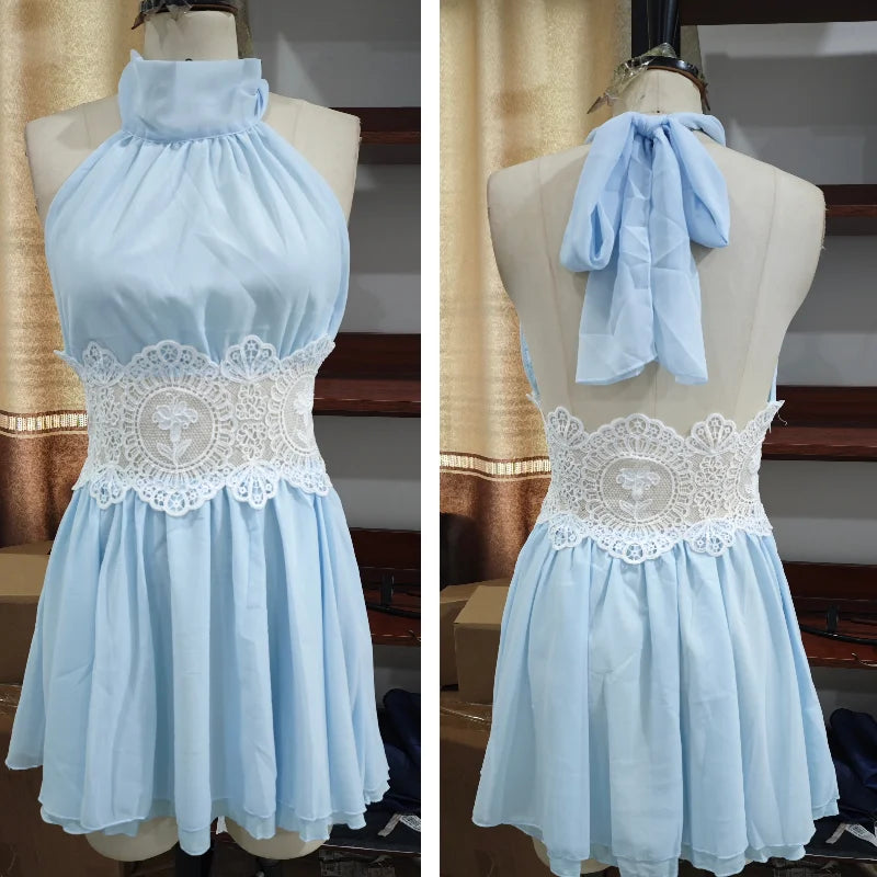 Fior Elegant Lace Square Neck Sheer Two Piece Sets