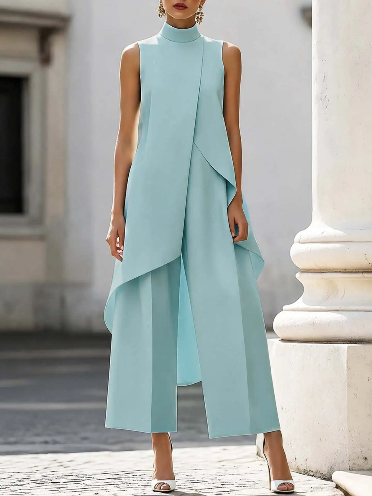 Mila Irregular Sleeveless Elegant Commuter Two Piece Sets