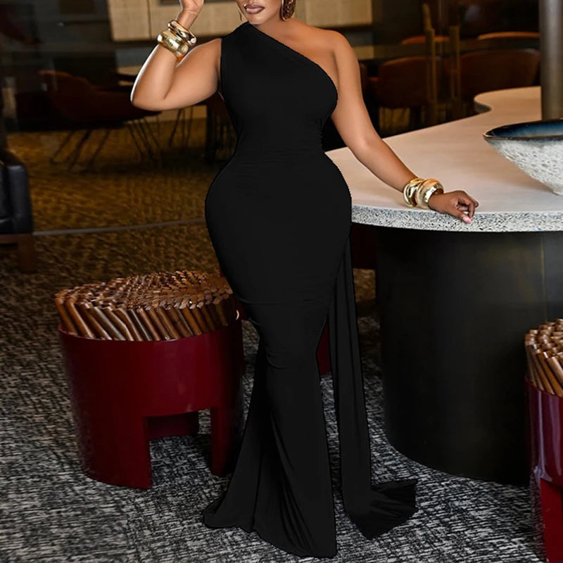 Pound Ridge Solid Diagonal Collar Sleeveless Open Back Bodycon Hollow Dress