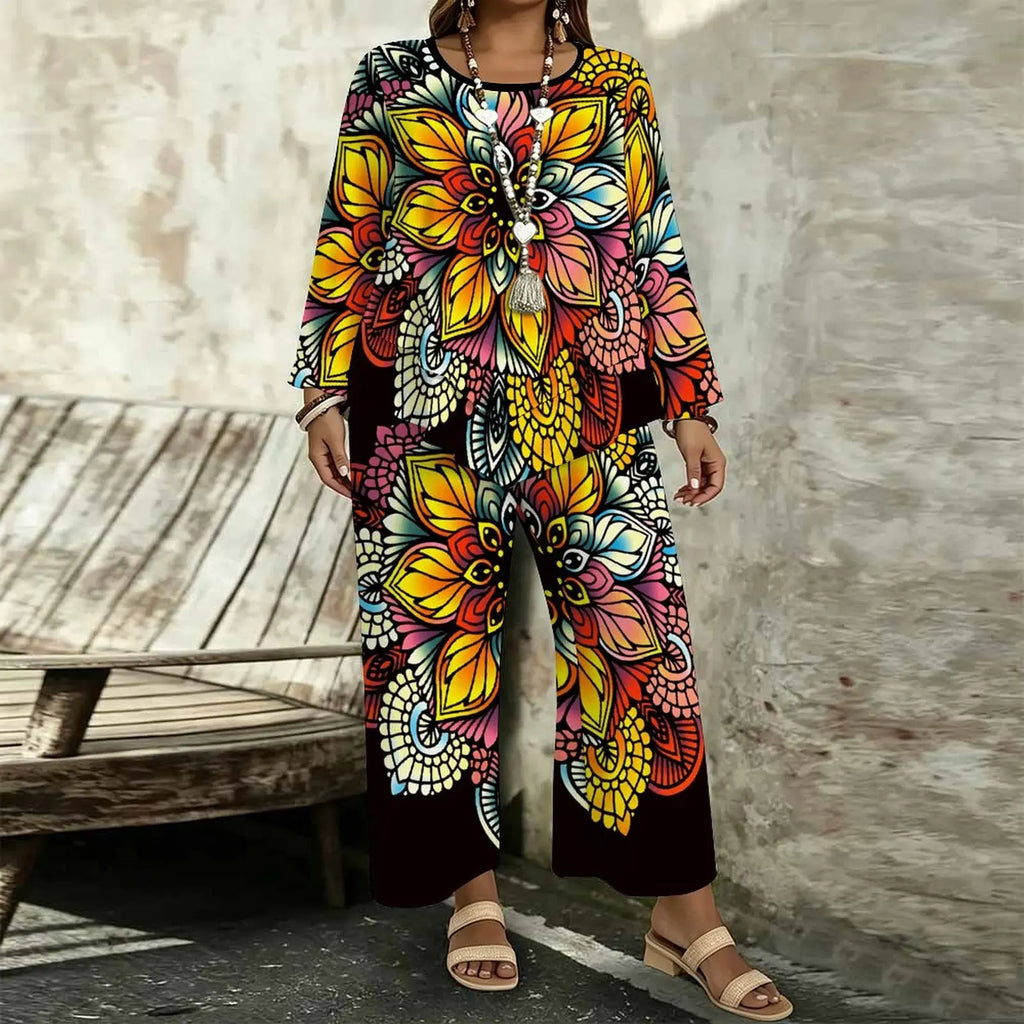 Pamela Plus Size Vintage Print Two Piece Sets