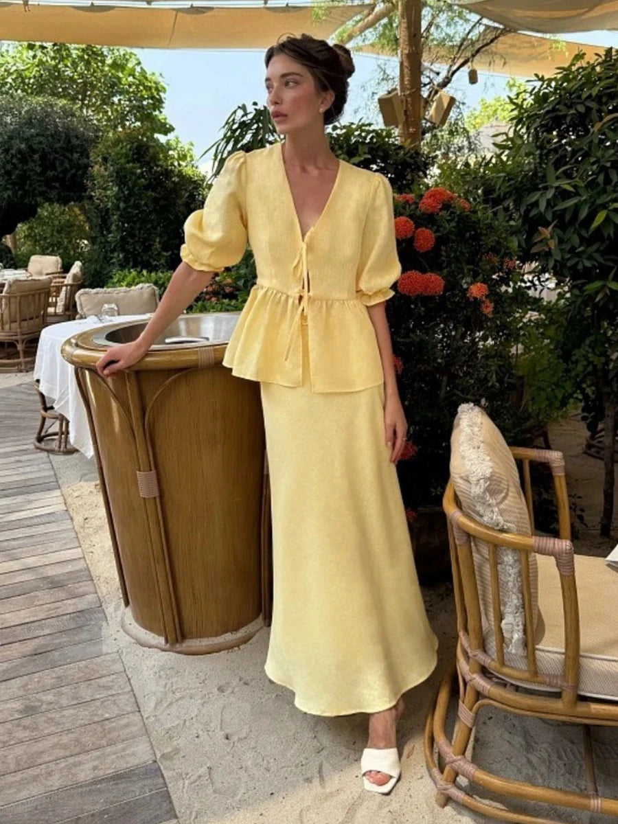Zerimar Bubble Sleeve Loose Casual Two Piece Sets