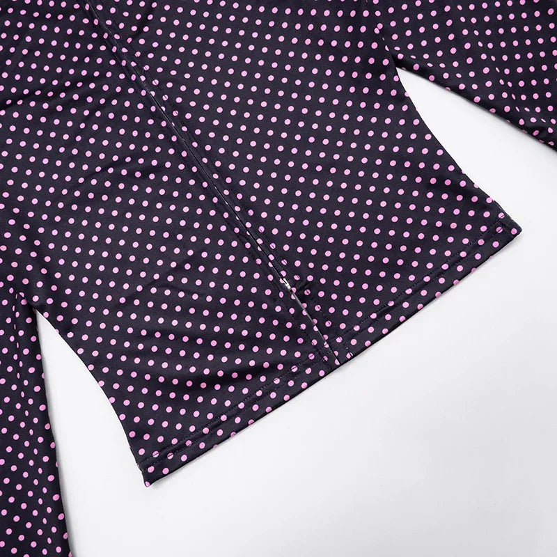 Mattituk Puss Polka Dot Print Women Tracksuit Zip Crop Two Piece Set