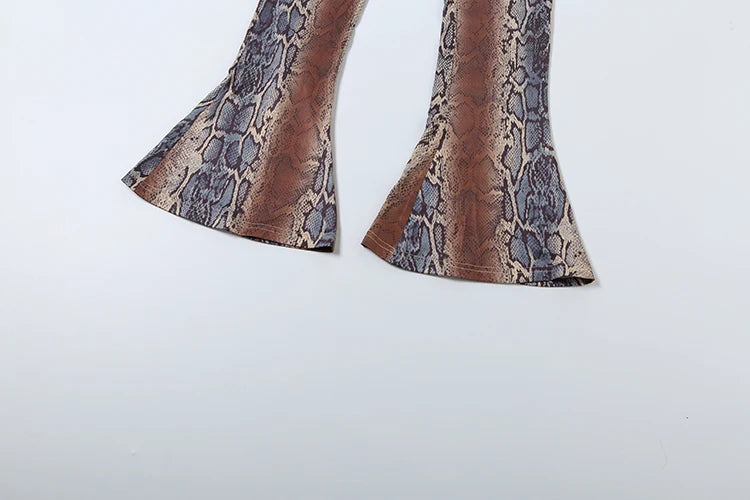 Kemptville Snake Colorful Print Tracksuit Tight Crop Stretch Streetwear Matching Set