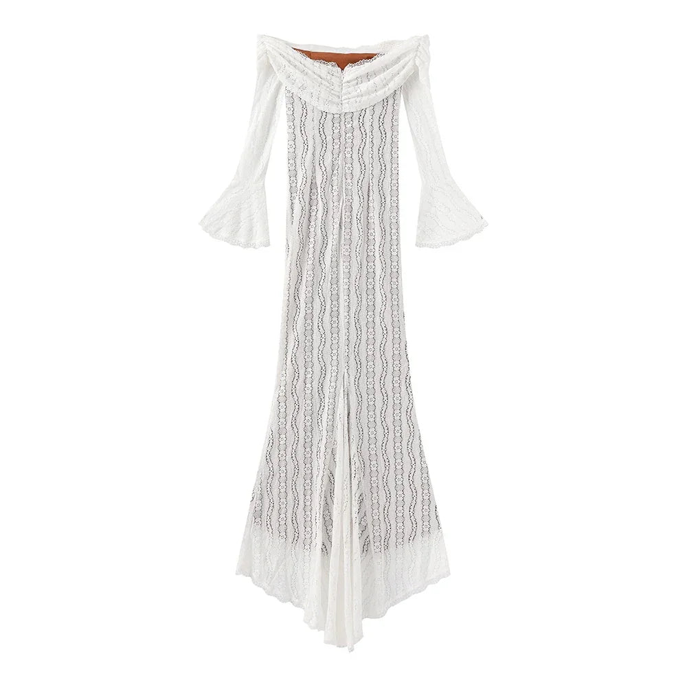 Grafton Suninheart White Evening Long Sleeve Lace Elegant Party Dress
