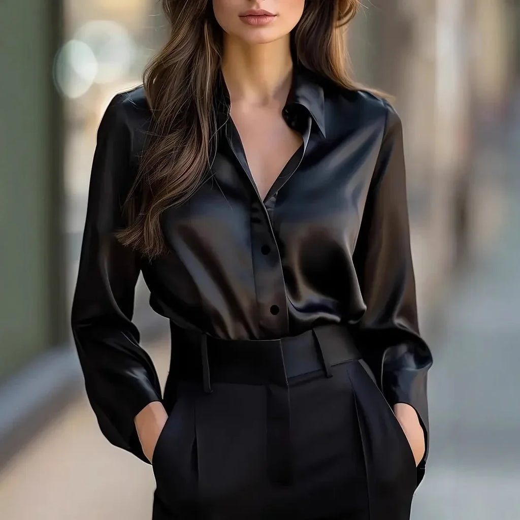 Mt Poconos Lapel Button Elegant Fashion Office Basic Blouses