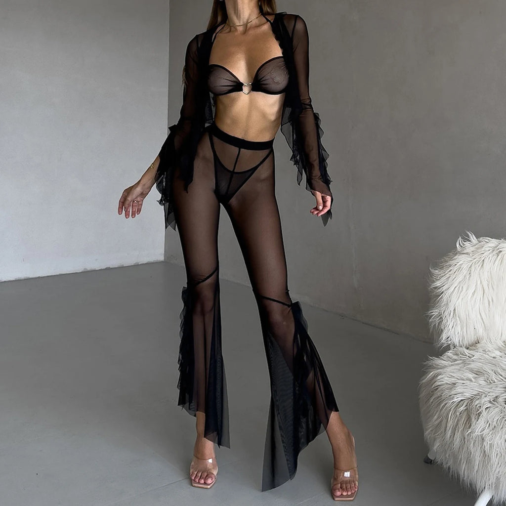 Iris Four Piece Solid Color Mesh Two Piece Sets