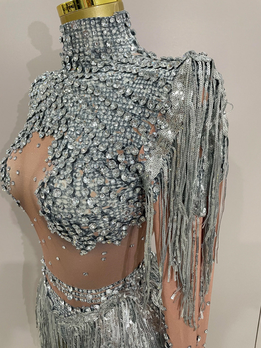 Chambersburg Sparkly Rhinestone Sequin Tassel Stretch Jumpsuit