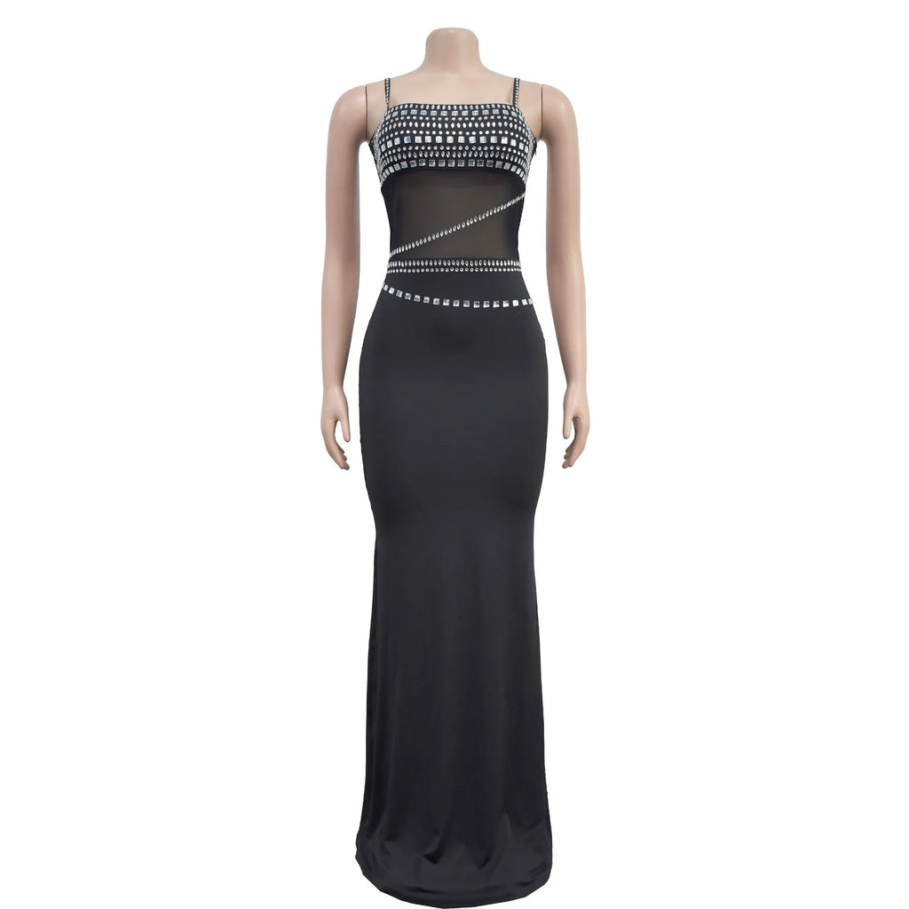 Stamford Diamond Mesh Sexy Transparent Lace Party Elegant Maxi Dress