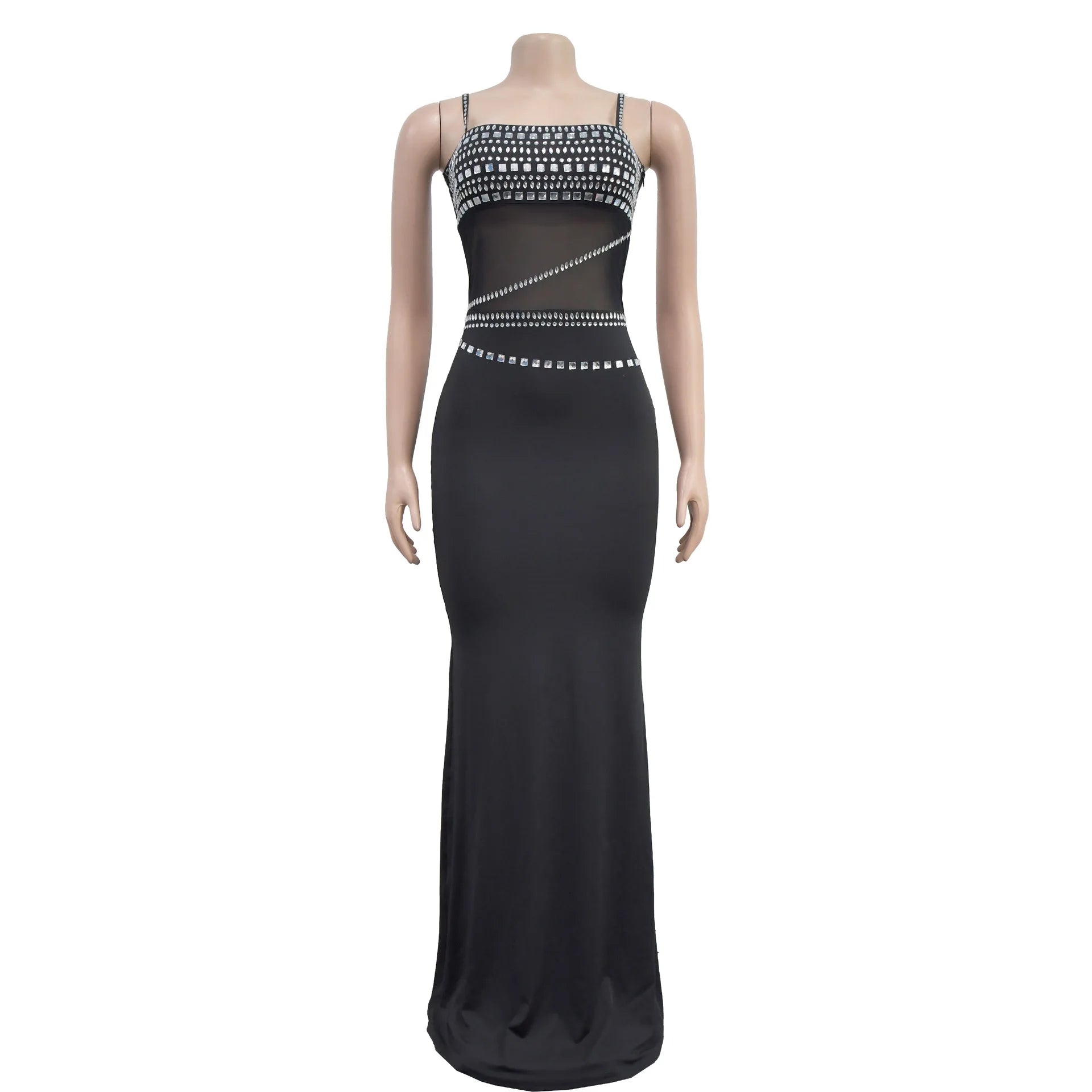 Stamford Diamond Mesh Sexy Transparent Lace Party Elegant Maxi Dress