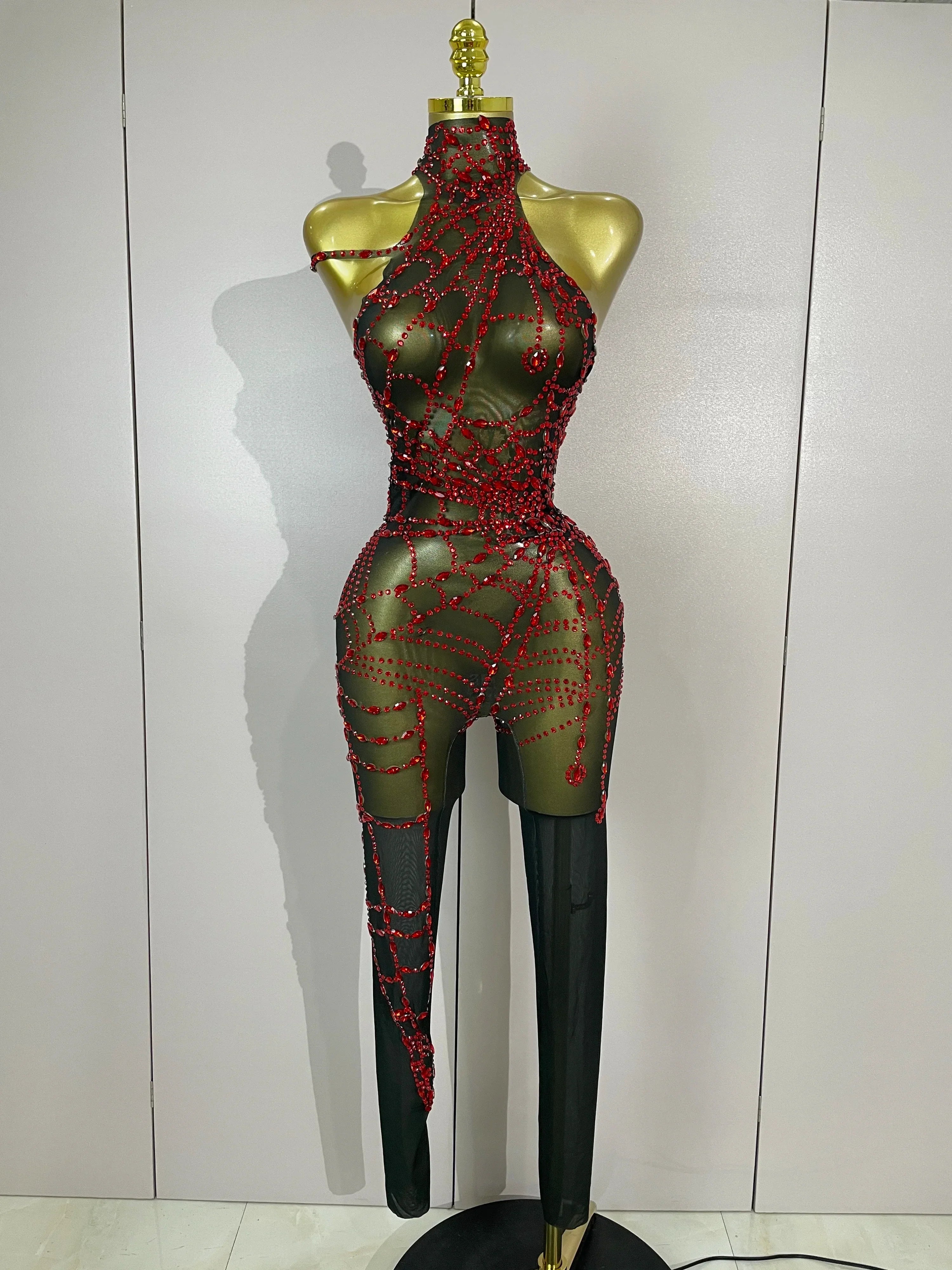 Hamburg Sparkly Diamonds Sexy Mesh Nightclub Clothing Drag Queen Jumpsuit
