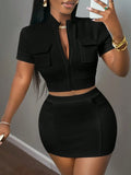 Mary Short Sleeve Zipper Pocket Two-Piece Sets
